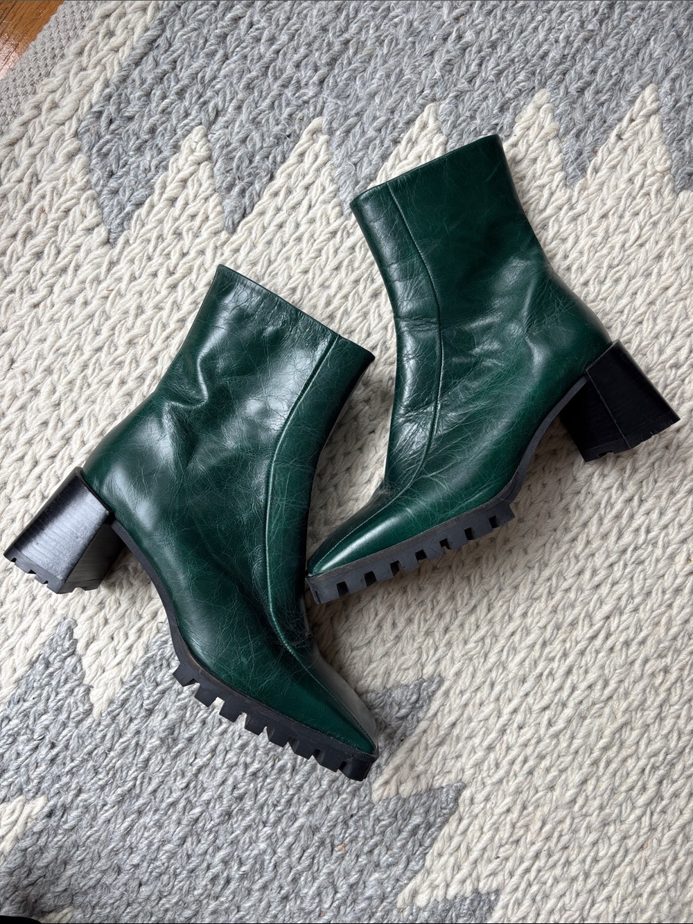 L'INTERVALLE Forest Green Chunky Heel Ankle Boots